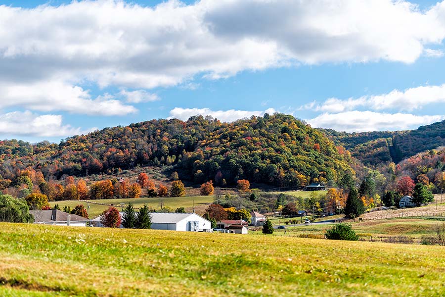 Thayer MO - View of Fall Foliage on Mountains and Countryside in Thayer Missouri